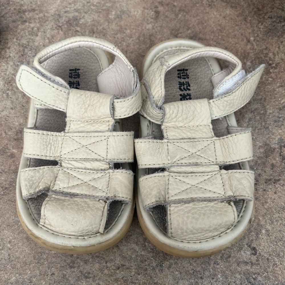 Toddler Leather Summer Sandals Barefoot Flexible with Hook-and-Loop Strap